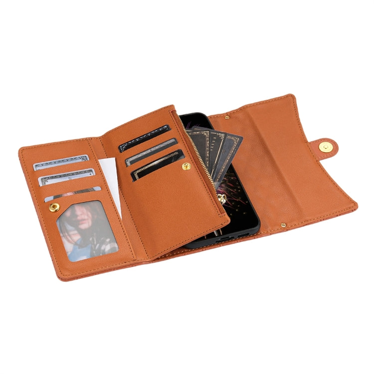 For Google Pixel 8 Zipper Multi-Card Wallet Rhombic Leather Phone Case(Brown) - Google Cases by PMC TechLife | Online Shopping South Africa | PMC TechLife | Buy Now Pay Later Mobicred