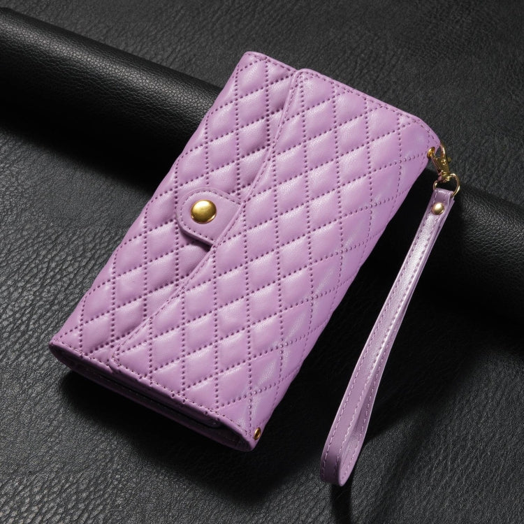 For Google Pixel 7 Zipper Multi-Card Wallet Rhombic Leather Phone Case(Purple) - Google Cases by PMC TechLife | Online Shopping South Africa | PMC TechLife | Buy Now Pay Later Mobicred