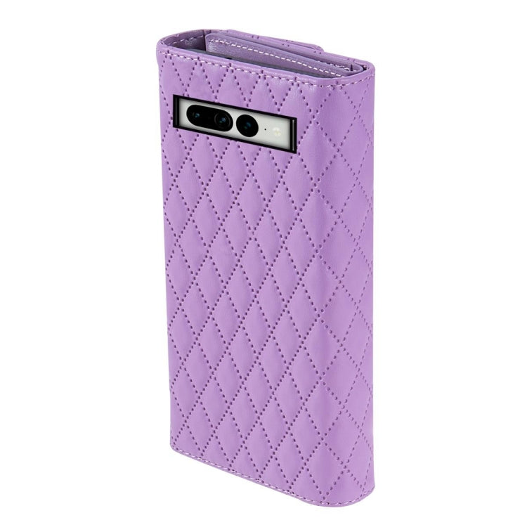 For Google Pixel 7 Zipper Multi-Card Wallet Rhombic Leather Phone Case(Purple) - Google Cases by PMC TechLife | Online Shopping South Africa | PMC TechLife | Buy Now Pay Later Mobicred