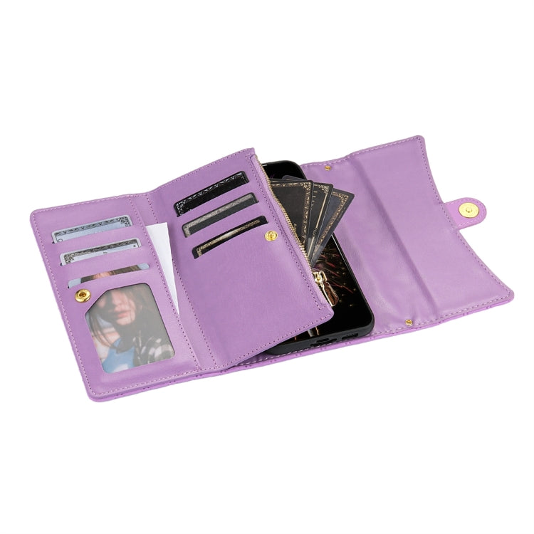 For Google Pixel 7 Zipper Multi-Card Wallet Rhombic Leather Phone Case(Purple) - Google Cases by PMC TechLife | Online Shopping South Africa | PMC TechLife | Buy Now Pay Later Mobicred