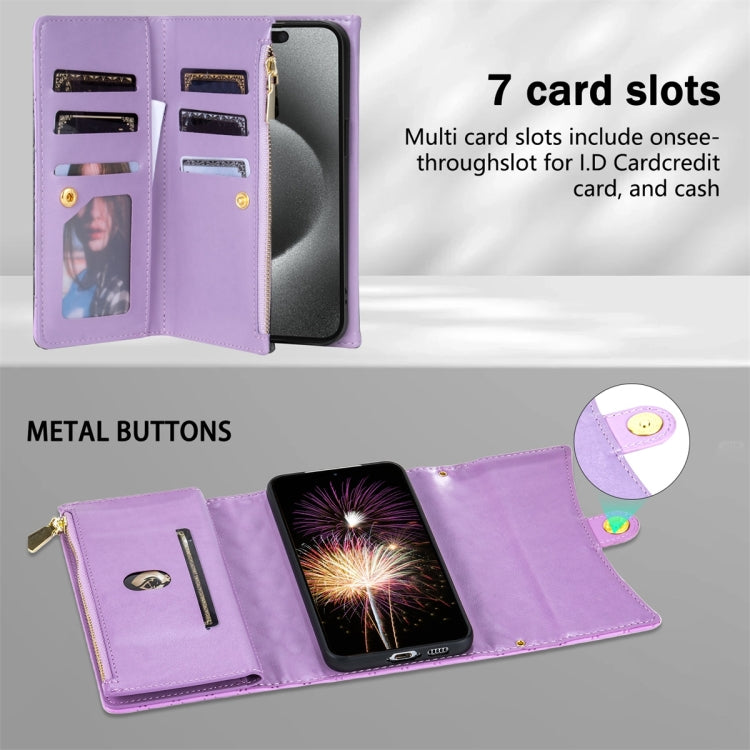 For Google Pixel 7 Zipper Multi-Card Wallet Rhombic Leather Phone Case(Purple) - Google Cases by PMC TechLife | Online Shopping South Africa | PMC TechLife | Buy Now Pay Later Mobicred