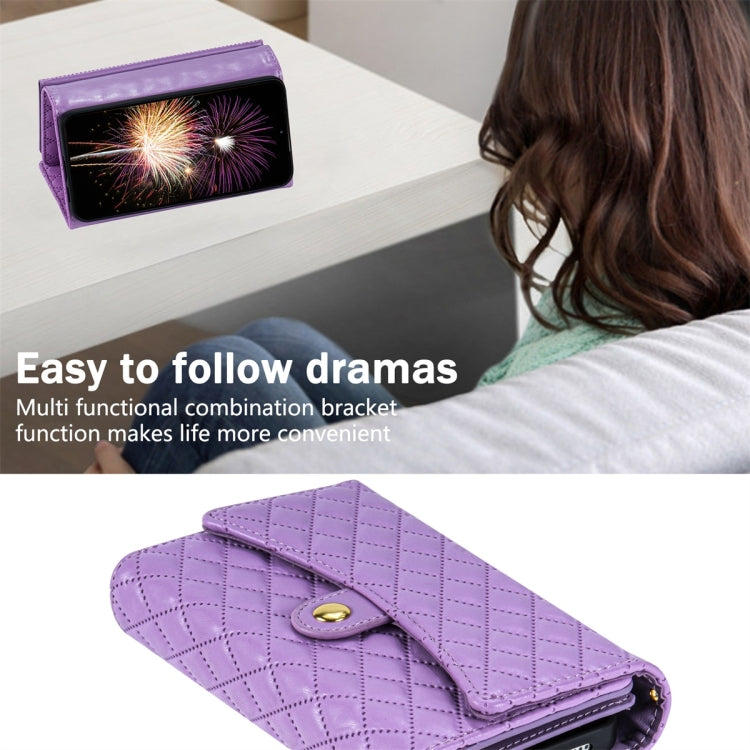 For Google Pixel 7 Zipper Multi-Card Wallet Rhombic Leather Phone Case(Purple) - Google Cases by PMC TechLife | Online Shopping South Africa | PMC TechLife | Buy Now Pay Later Mobicred