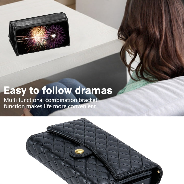 For Google Pixel 7 Pro Zipper Multi-Card Wallet Rhombic Leather Phone Case(Black) - Google Cases by PMC TechLife | Online Shopping South Africa | PMC TechLife | Buy Now Pay Later Mobicred