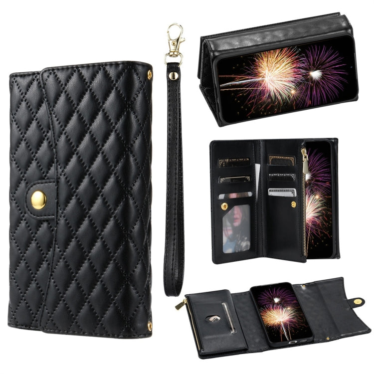 For Google Pixel 7a Zipper Multi-Card Wallet Rhombic Leather Phone Case(Black) - Google Cases by PMC TechLife | Online Shopping South Africa | PMC TechLife | Buy Now Pay Later Mobicred