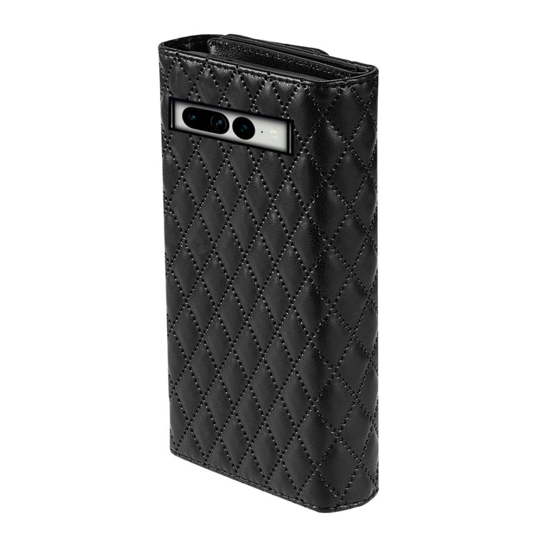 For Google Pixel 6a Zipper Multi-Card Wallet Rhombic Leather Phone Case(Black) - Google Cases by PMC TechLife | Online Shopping South Africa | PMC TechLife | Buy Now Pay Later Mobicred