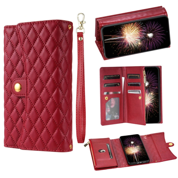 For Google Pixel 6a Zipper Multi-Card Wallet Rhombic Leather Phone Case(Red) - Google Cases by PMC TechLife | Online Shopping South Africa | PMC TechLife | Buy Now Pay Later Mobicred