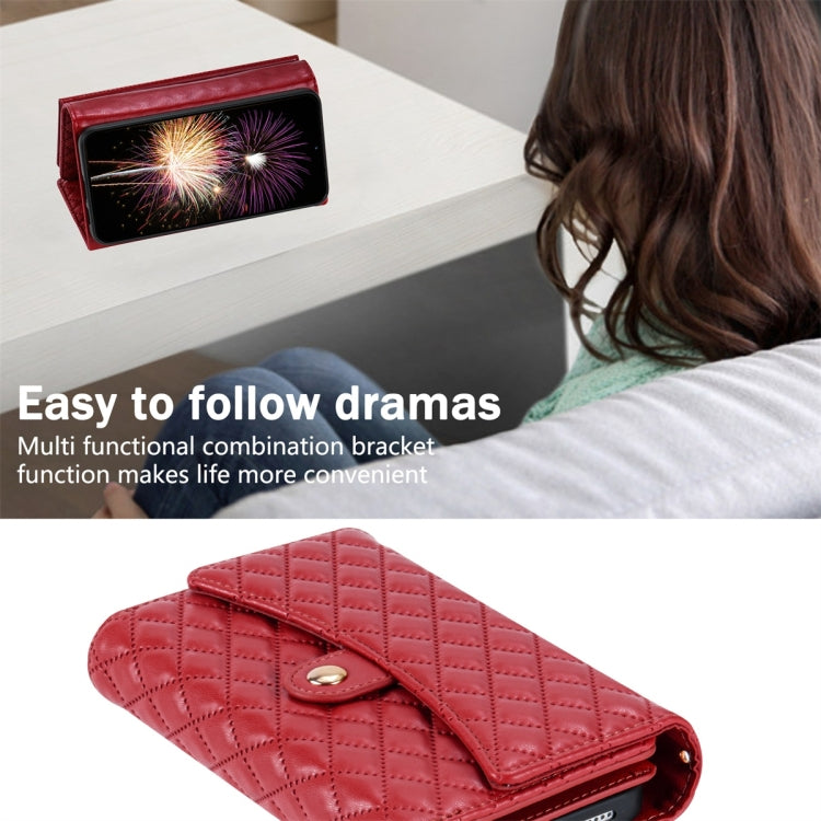 For Google Pixel 6a Zipper Multi-Card Wallet Rhombic Leather Phone Case(Red) - Google Cases by PMC TechLife | Online Shopping South Africa | PMC TechLife | Buy Now Pay Later Mobicred