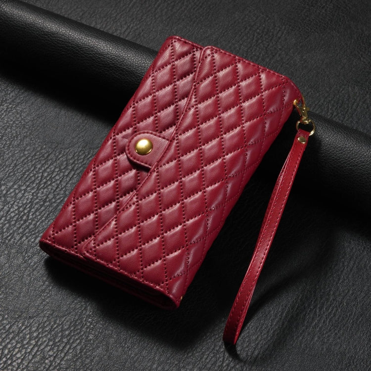 For Google Pixel 6 Zipper Multi-Card Wallet Rhombic Leather Phone Case(Red) - Google Cases by PMC TechLife | Online Shopping South Africa | PMC TechLife | Buy Now Pay Later Mobicred