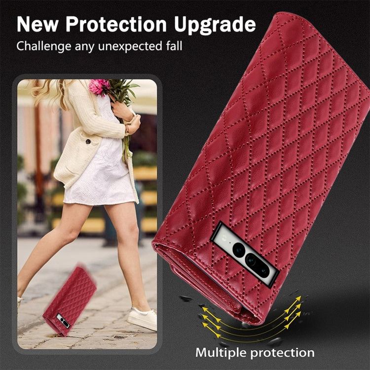 For Google Pixel 6 Zipper Multi-Card Wallet Rhombic Leather Phone Case(Red) - Google Cases by PMC TechLife | Online Shopping South Africa | PMC TechLife | Buy Now Pay Later Mobicred