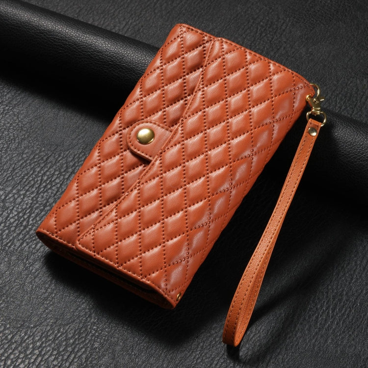 For Google Pixel 6 Pro Zipper Multi-Card Wallet Rhombic Leather Phone Case(Brown) - Google Cases by PMC TechLife | Online Shopping South Africa | PMC TechLife | Buy Now Pay Later Mobicred