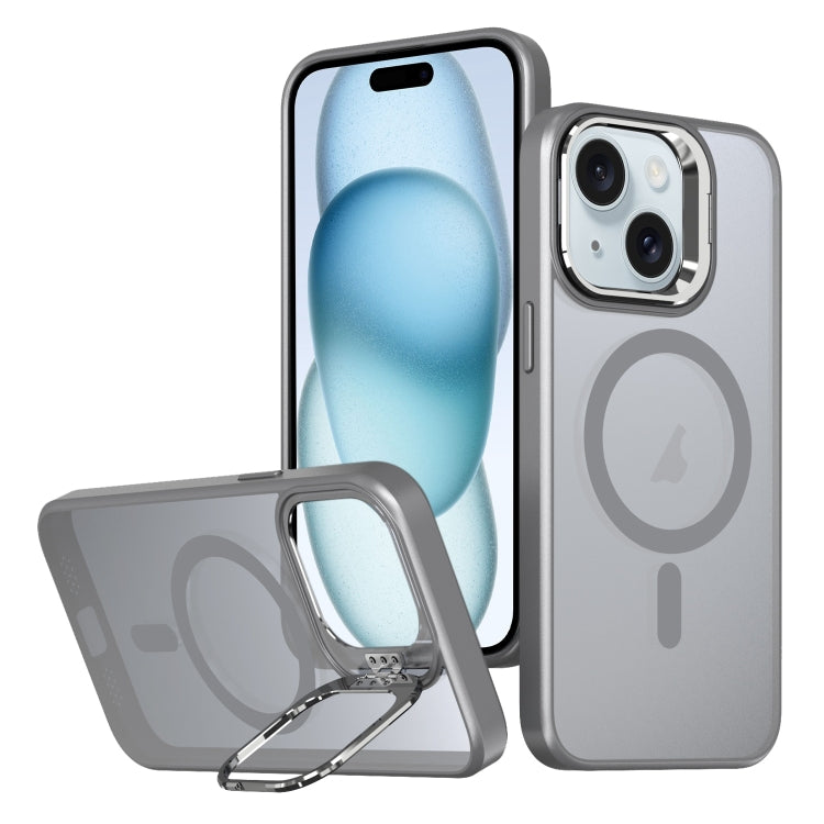 For iPhone 15 Metal Invisible Camera Holder MagSafe Magnetic Phone Case(Grey) - iPhone 15 Cases by PMC TechLife | Online Shopping South Africa | PMC TechLife