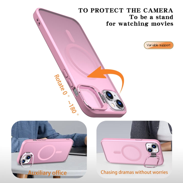 For iPhone 14 Plus Metal Invisible Camera Holder MagSafe Magnetic Phone Case(Pink) - iPhone 14 Plus Cases by PMC TechLife | Online Shopping South Africa | PMC TechLife
