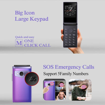 HAMTOD T8 4G Flip Phone, EU Version, 2.8 inch + 1.77 inch, VoLTE, BT, SOS, OTG(Purple) - Other by HAMTOD | Online Shopping South Africa | PMC Jewellery | Buy Now Pay Later Mobicred