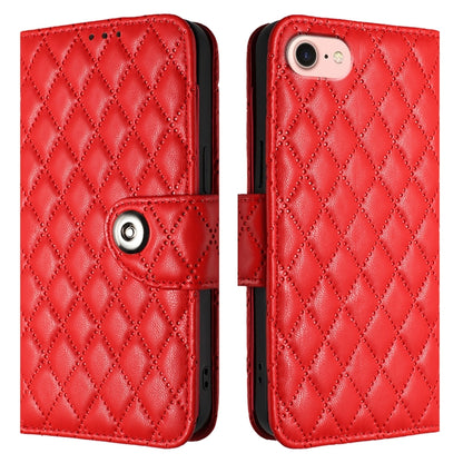 For iPhone SE 2024 Rhombic Texture Flip Leather Phone Case with Lanyard(Red) - More iPhone Cases by PMC Jewellery | Online Shopping South Africa | PMC Jewellery | Buy Now Pay Later Mobicred