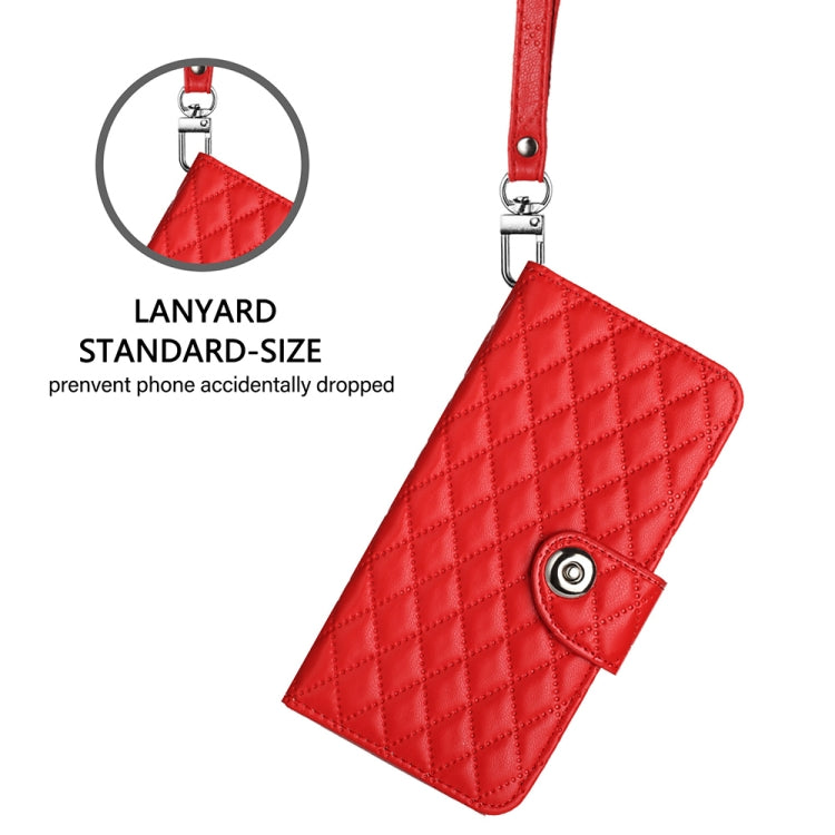 For Google Pixel 9 / Pixel 9 Pro Rhombic Texture Flip Leather Phone Case with Lanyard(Red) - Google Cases by PMC Jewellery | Online Shopping South Africa | PMC Jewellery | Buy Now Pay Later Mobicred