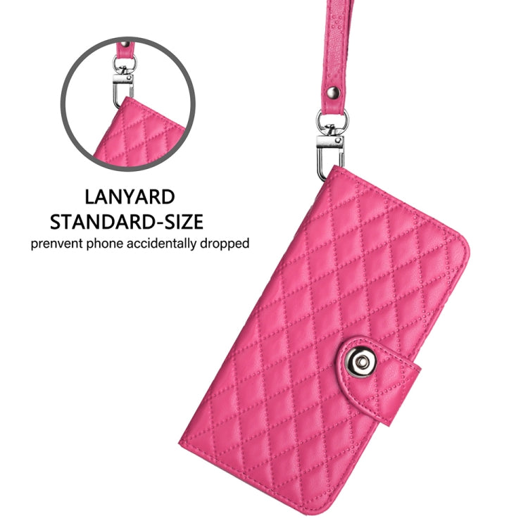 For Honor Magic6 Pro Rhombic Texture Flip Leather Phone Case with Lanyard(Rose Red) - Honor Cases by PMC Jewellery | Online Shopping South Africa | PMC Jewellery | Buy Now Pay Later Mobicred