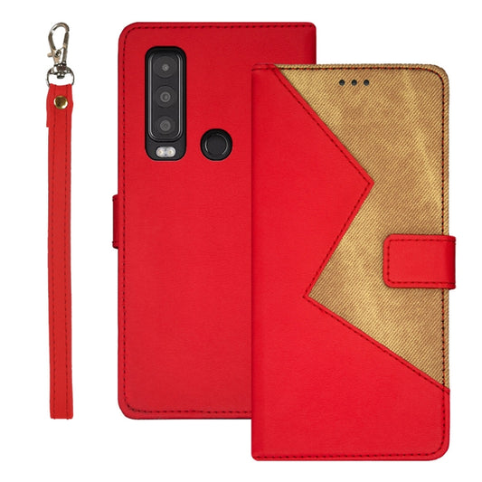 For CAT S75 idewei Two-color Splicing Leather Phone Case(Red) - More Brand by idewei | Online Shopping South Africa | PMC Jewellery | Buy Now Pay Later Mobicred