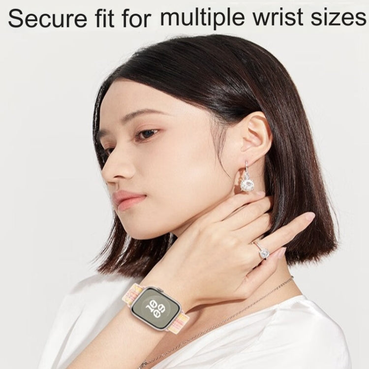 For Apple Watch Series 10 42mm / 9 41mm Loop Nylon Watch Band(Starlight Yellow Pink) - free shipping - PMC TechLife - Order now!