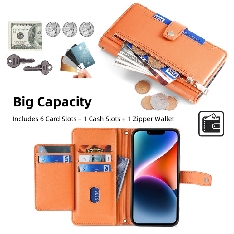 For Tecno Pop 4 Sheep Texture Cross-body Zipper Wallet Leather Phone Case(Orange) - Tecno Cases by PMC TechLife | Online Shopping South Africa | PMC TechLife | Buy Now Pay Later Mobicred