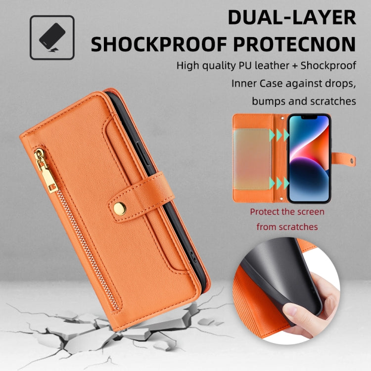 For Tecno Pop 4 Sheep Texture Cross-body Zipper Wallet Leather Phone Case(Orange) - Tecno Cases by PMC TechLife | Online Shopping South Africa | PMC TechLife | Buy Now Pay Later Mobicred