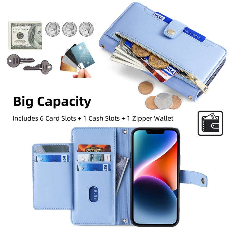 For Tecno Pop 4 Sheep Texture Cross-body Zipper Wallet Leather Phone Case(Blue) - Tecno Cases by PMC TechLife | Online Shopping South Africa | PMC TechLife | Buy Now Pay Later Mobicred
