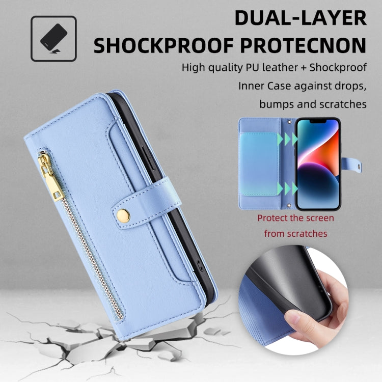 For Tecno Pop 4 Sheep Texture Cross-body Zipper Wallet Leather Phone Case(Blue) - Tecno Cases by PMC TechLife | Online Shopping South Africa | PMC TechLife | Buy Now Pay Later Mobicred