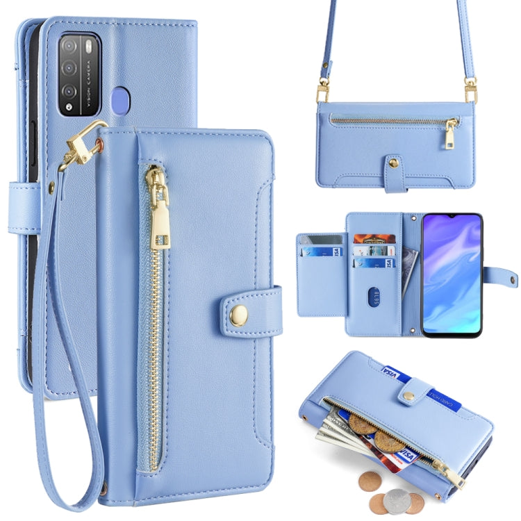 For Itel Vision 1 Pro Sheep Texture Cross-body Zipper Wallet Leather Phone Case(Blue) - More Brand by PMC TechLife | Online Shopping South Africa | PMC TechLife | Buy Now Pay Later Mobicred