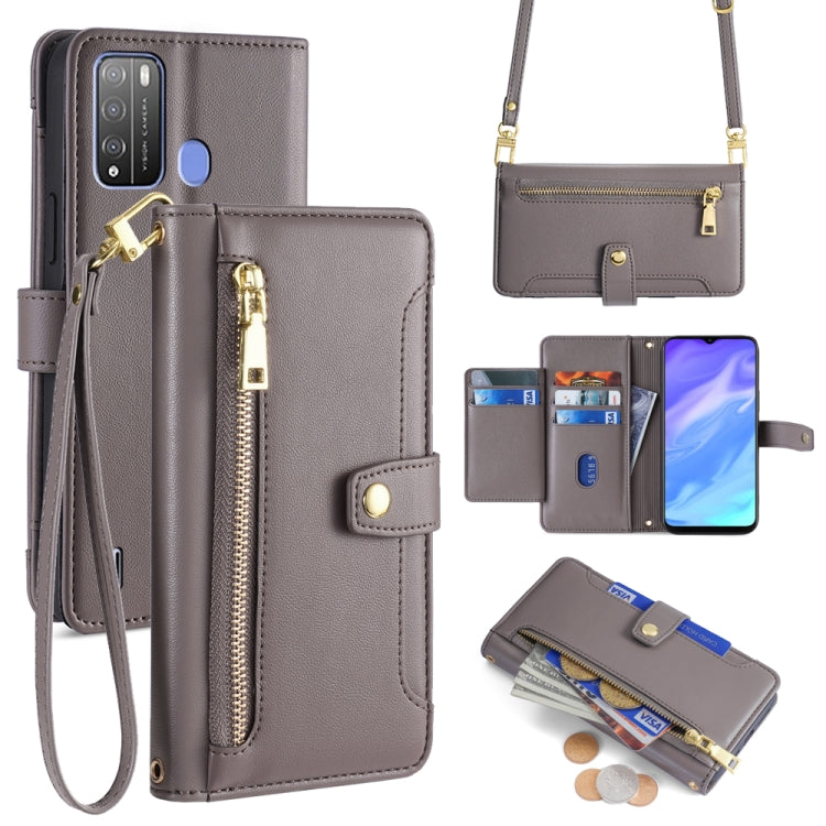 For Itel Vision 1 Pro Sheep Texture Cross-body Zipper Wallet Leather Phone Case(Grey) - More Brand by PMC TechLife | Online Shopping South Africa | PMC TechLife | Buy Now Pay Later Mobicred