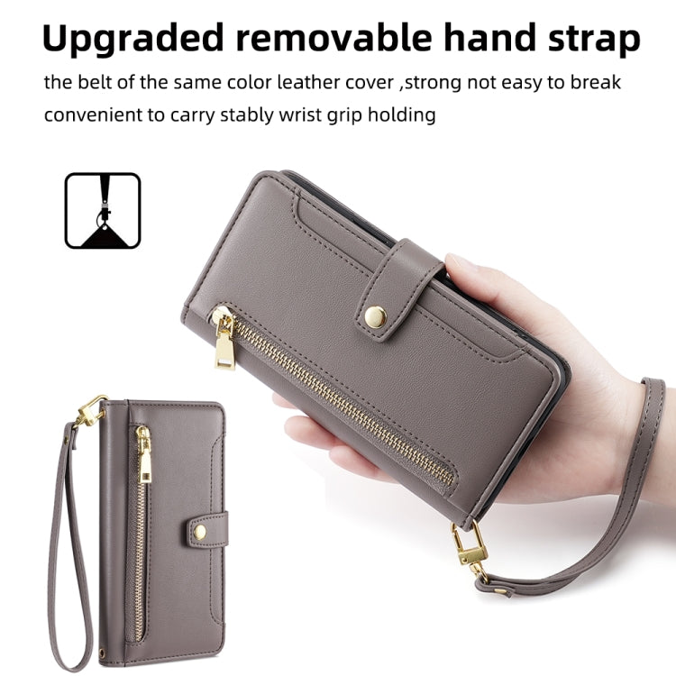 For Itel Vision 1 Pro Sheep Texture Cross-body Zipper Wallet Leather Phone Case(Grey) - More Brand by PMC TechLife | Online Shopping South Africa | PMC TechLife | Buy Now Pay Later Mobicred