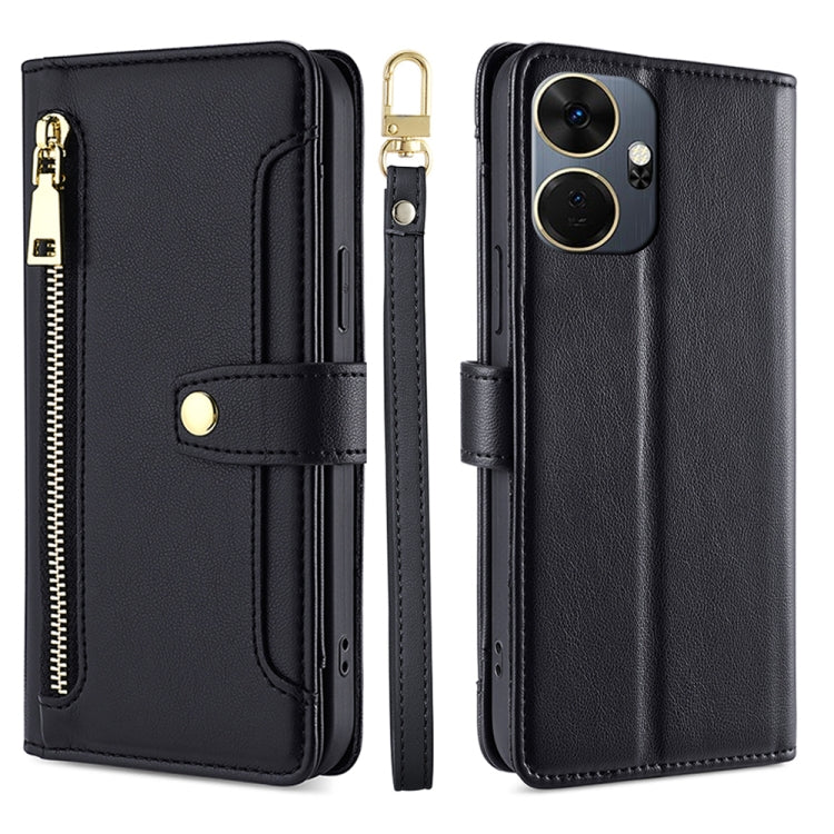 For Itel P55+ 4G Sheep Texture Cross-body Zipper Wallet Leather Phone Case(Black) - More Brand by PMC TechLife | Online Shopping South Africa | PMC TechLife | Buy Now Pay Later Mobicred