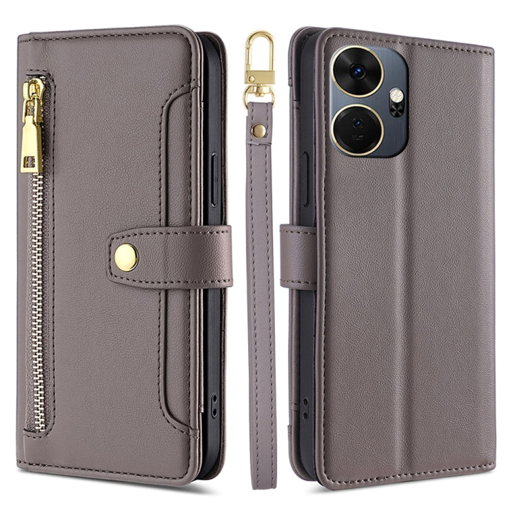 For Itel P55+ 4G Sheep Texture Cross-body Zipper Wallet Leather Phone Case(Grey) - More Brand by PMC TechLife | Online Shopping South Africa | PMC TechLife | Buy Now Pay Later Mobicred