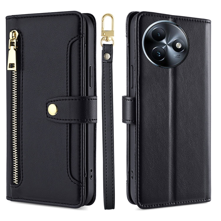 For Itel S24 4G Sheep Texture Cross-body Zipper Wallet Leather Phone Case(Black) - More Brand by PMC TechLife | Online Shopping South Africa | PMC TechLife | Buy Now Pay Later Mobicred