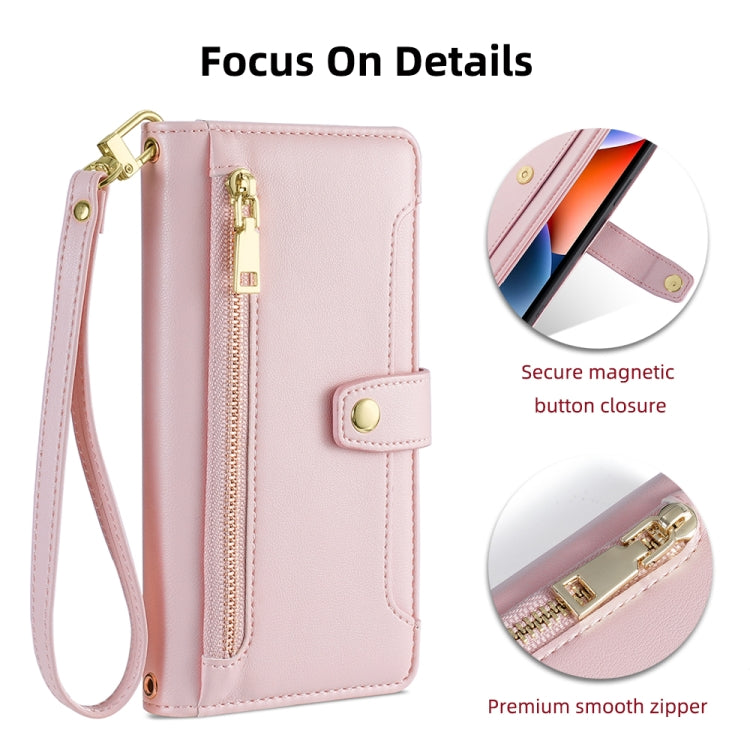 For Itel P65 Sheep Texture Cross-body Zipper Wallet Leather Phone Case(Pink) - More Brand by PMC TechLife | Online Shopping South Africa | PMC TechLife | Buy Now Pay Later Mobicred