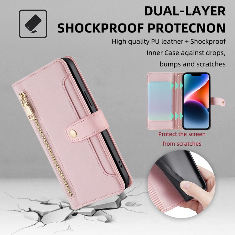 For Itel P65 Sheep Texture Cross-body Zipper Wallet Leather Phone Case(Pink) - More Brand by PMC TechLife | Online Shopping South Africa | PMC TechLife | Buy Now Pay Later Mobicred