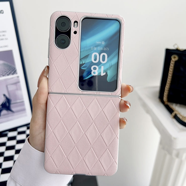 For OPPO Find N2 Flip Pearlescent Paint Diamond Shaped Checkered Leather Phone Case(Pink) - Find N2 Flip Cases by PMC Jewellery | Online Shopping South Africa | PMC Jewellery