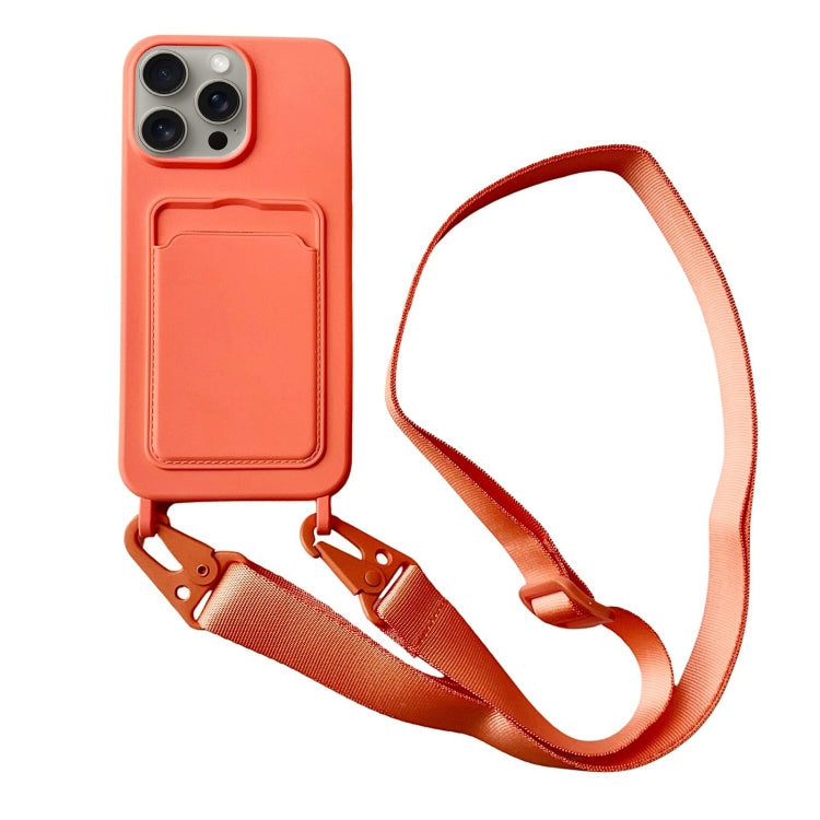 For iPhone 16 Pro Max Card Slot Liquid Silicone Phone Case with Lanyard(Orange) - iPhone 16 Pro Max Cases by PMC Jewellery | Online Shopping South Africa | PMC Jewellery | Buy Now Pay Later Mobicred