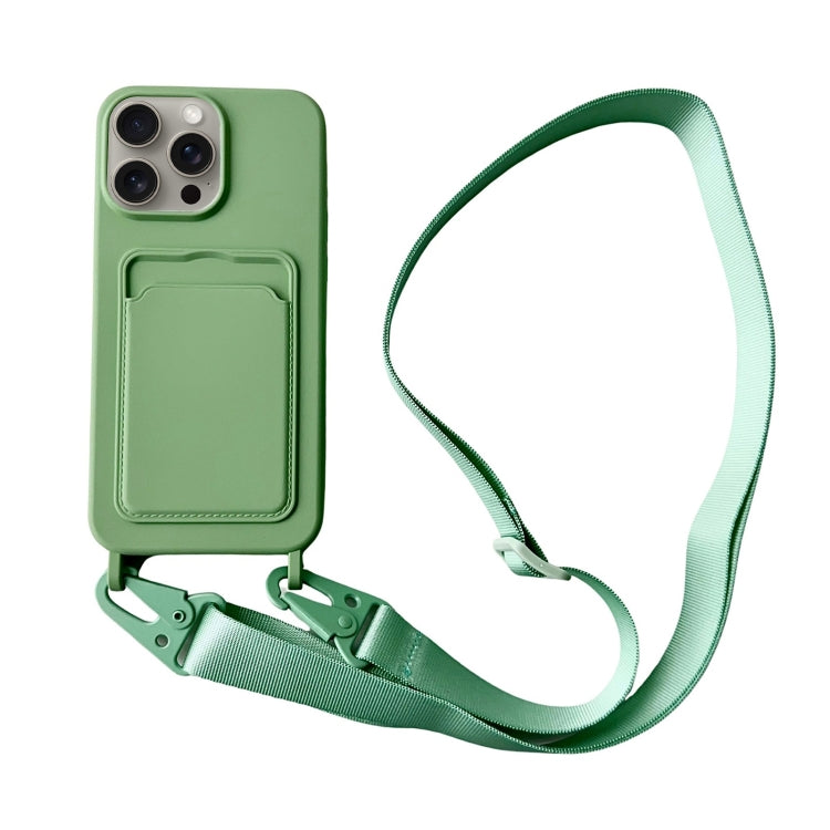 For iPhone 16 Pro Card Slot Liquid Silicone Phone Case with Lanyard(Matcha Green) - iPhone 16 Pro Cases by PMC TechLife | Online Shopping South Africa | PMC TechLife | Buy Now Pay Later Mobicred