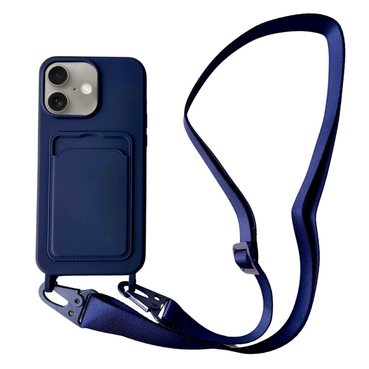 For iPhone 16 Plus Card Slot Liquid Silicone Phone Case with Lanyard(Dark Blue) - iPhone 16 Plus Cases by PMC Jewellery | Online Shopping South Africa | PMC Jewellery | Buy Now Pay Later Mobicred