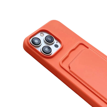 For iPhone 16 Pro Max Card Slot Liquid Silicone Phone Case with Lanyard(Orange) - iPhone 16 Pro Max Cases by PMC Jewellery | Online Shopping South Africa | PMC Jewellery | Buy Now Pay Later Mobicred