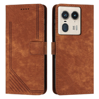 For Motorola Edge 50 Ultra Skin Feel Stripe Pattern Leather Phone Case with Long Lanyard(Brown) - Motorola Cases by PMC Jewellery | Online Shopping South Africa | PMC Jewellery | Buy Now Pay Later Mobicred