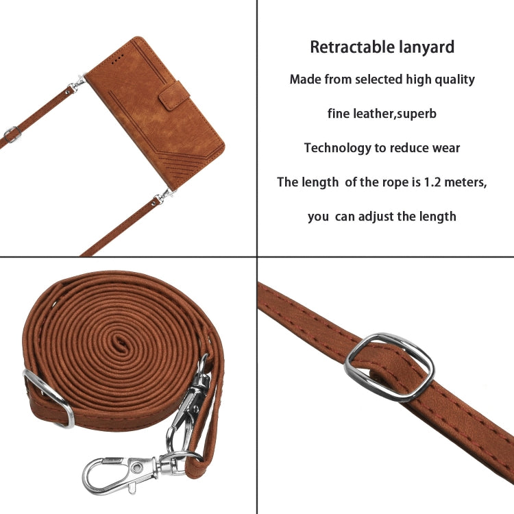 For Motorola Edge 2024 Skin Feel Stripe Pattern Leather Phone Case with Long Lanyard(Brown) - Motorola Cases by PMC Jewellery | Online Shopping South Africa | PMC Jewellery | Buy Now Pay Later Mobicred