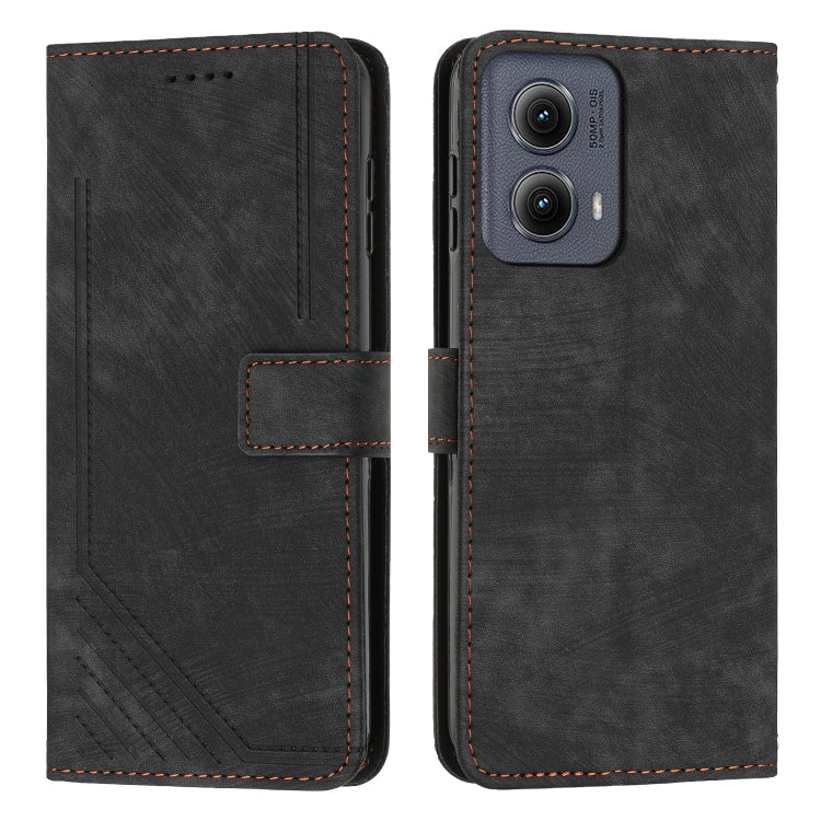 For Motorola Edge 2024 Skin Feel Stripe Pattern Leather Phone Case with Long Lanyard(Black) - free shipping - PMC Jewellery - Order now!