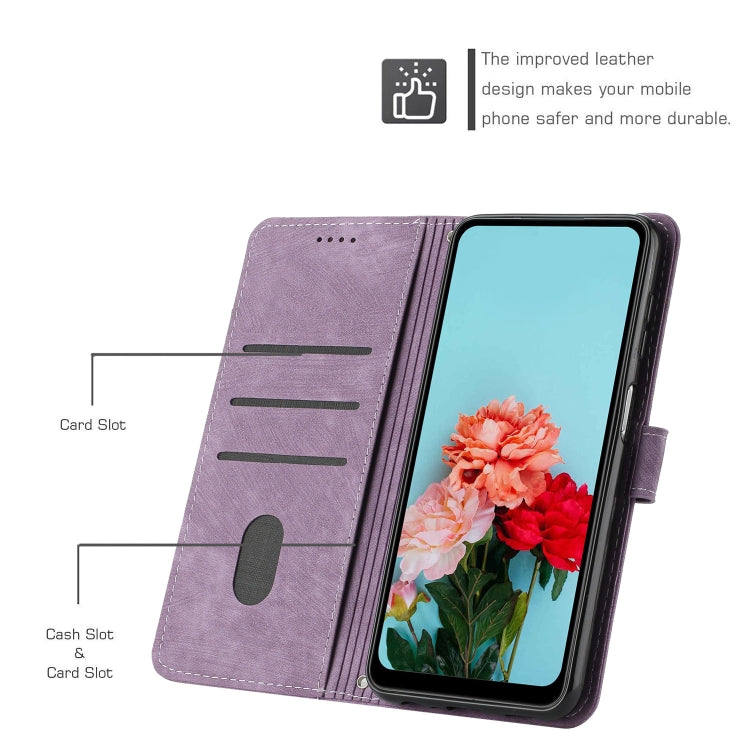 For Motorola Edge 2024 Skin Feel Stripe Pattern Leather Phone Case with Long Lanyard(Purple) - Motorola Cases by PMC Jewellery | Online Shopping South Africa | PMC Jewellery | Buy Now Pay Later Mobicred