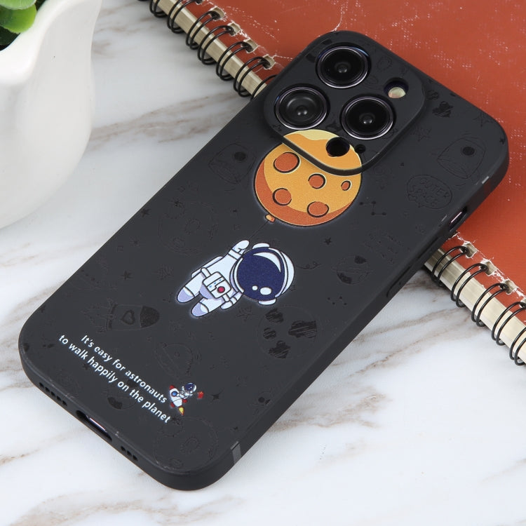 For iPhone 16 Plus Astronaut Pattern Silicone Straight Edge Phone Case(Planet Landing-Black) - iPhone 16 Plus Cases by PMC TechLife | Online Shopping South Africa | PMC TechLife | Buy Now Pay Later Mobicred