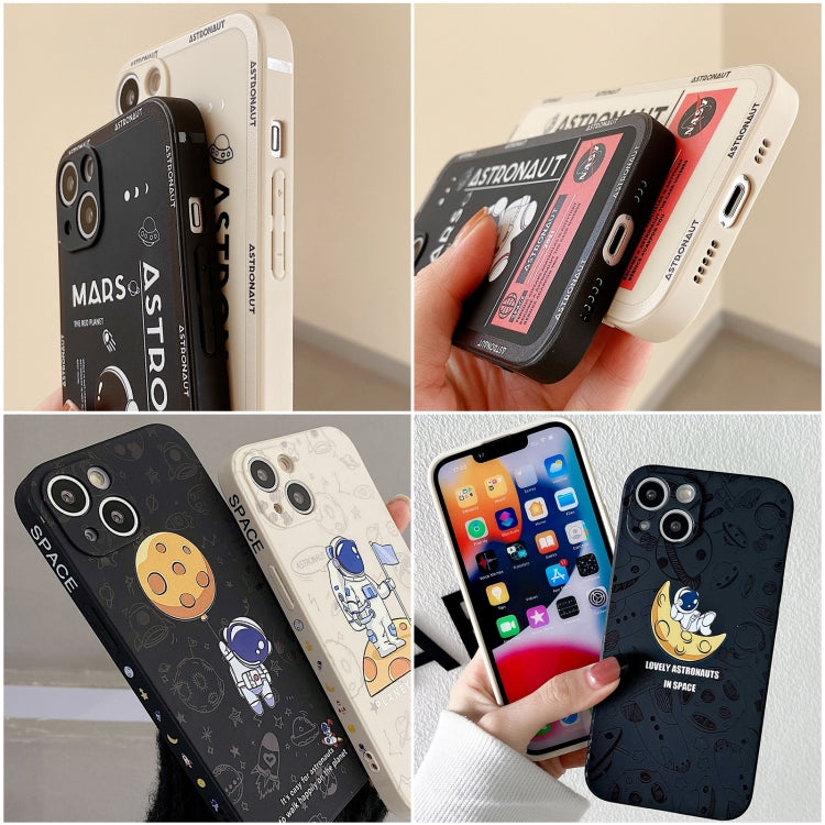 For iPhone 16 Plus Astronaut Pattern Silicone Straight Edge Phone Case(Planet Landing-Black) - iPhone 16 Plus Cases by PMC TechLife | Online Shopping South Africa | PMC TechLife | Buy Now Pay Later Mobicred