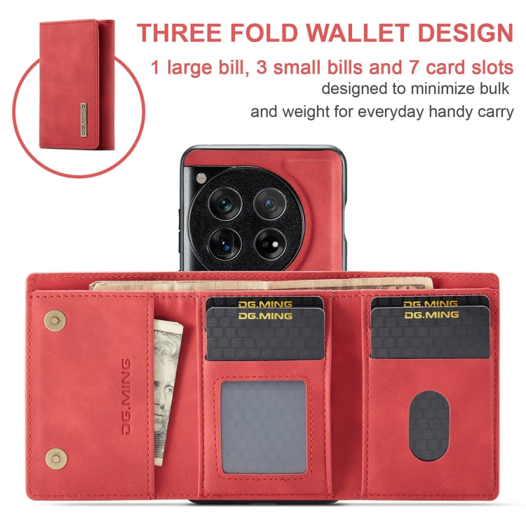 For OnePlus 12 DG.MING M1 Series 3-Fold Multi Card Wallet + Magnetic Phone Case(Red) - free shipping - PMC TechLife - Order now!
