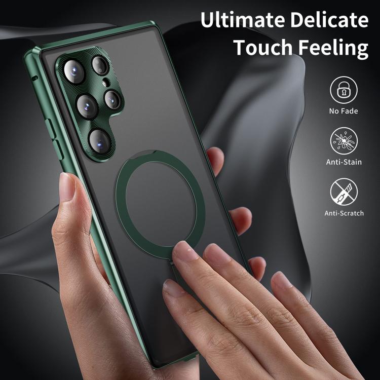 For Samsung Galaxy S25 Ultra 5G MagSafe Magnetic HD Frosted Tempered Glass Holder Phone Case(Green) - Galaxy S25 Ultra 5G Cases by PMC Jewellery | Online Shopping South Africa | PMC Jewellery | Buy Now Pay Later Mobicred