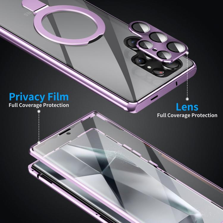 For Samsung Galaxy S25 Ultra 5G MagSafe Magnetic HD Frosted Tempered Glass Holder Phone Case(Purple) - Galaxy S25 Ultra 5G Cases by PMC Jewellery | Online Shopping South Africa | PMC Jewellery | Buy Now Pay Later Mobicred