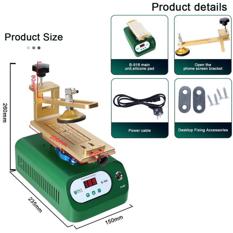 BEST B-918A 7 inch 220V Vacuum Pump LCD Screen Rotary Heating Platform Separator, EU Plug - free shipping - PMC TechLife - Order now!