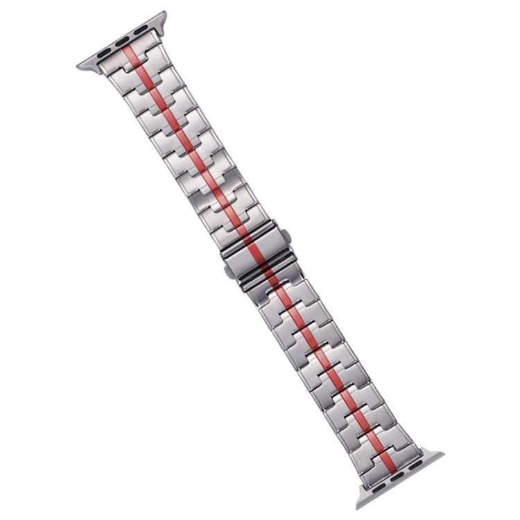 For Apple Watch SE 44mm Stainless Steel Watch Band(Silver Red) - free shipping - PMC TechLife - Order now!